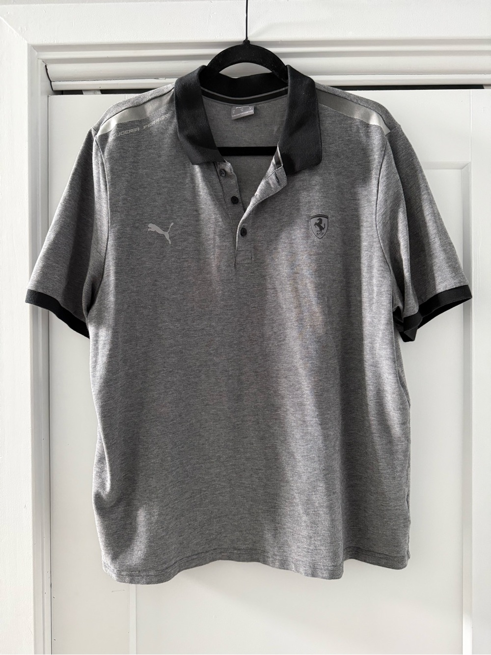 Ferrari Grey Polo with Black Collar and Sleeve Trim